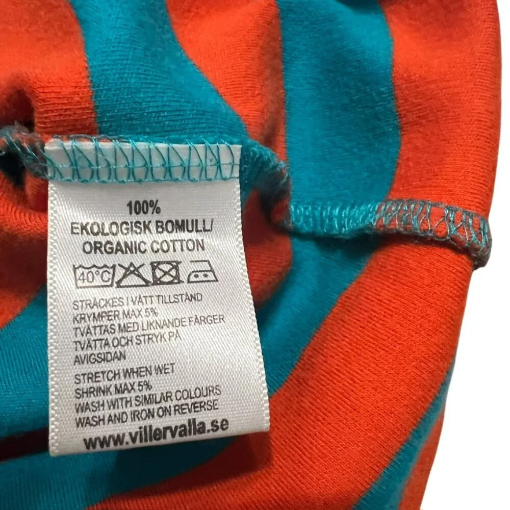 Villervalla Sz 134 (9Y) Organic Orange & Blue Striped Star Appliqué Dress